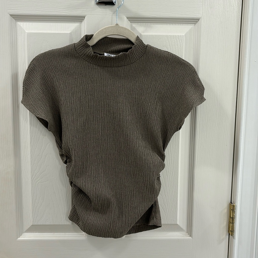 Zara stretchy top with ruching at seams.